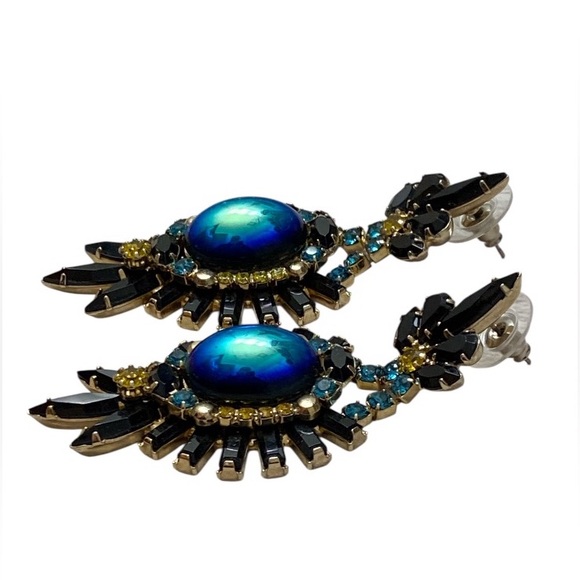 Elizabeth Cole iridescent hematite and crystals drop earrings - Picture 5 of 8